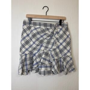Veronica Beard Blue and White Plaid Ruffle Mini Skirt – Size 10